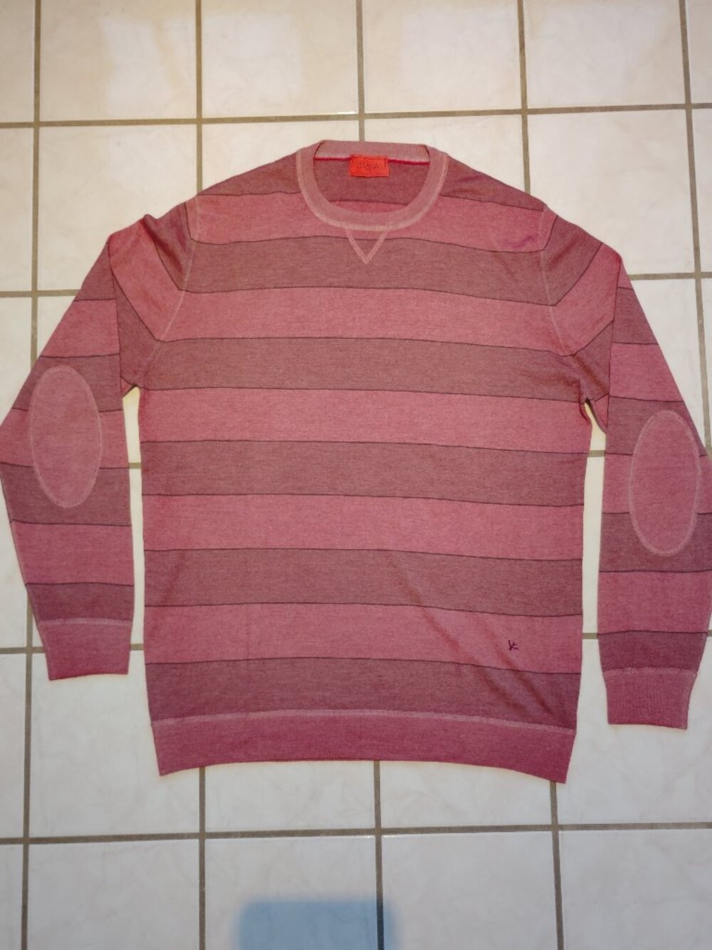 ISAIA Napoli Red Stripped Crew Neck Lightweight Sweater Shirt Men's sz XL